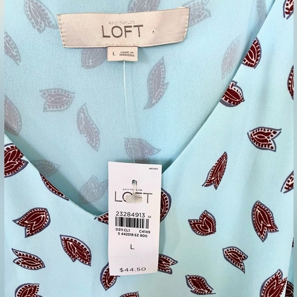 Loft Women’s Tank Top Blue with Red Floral, Spaghetti Strap Size Large - Picture 4 of 10